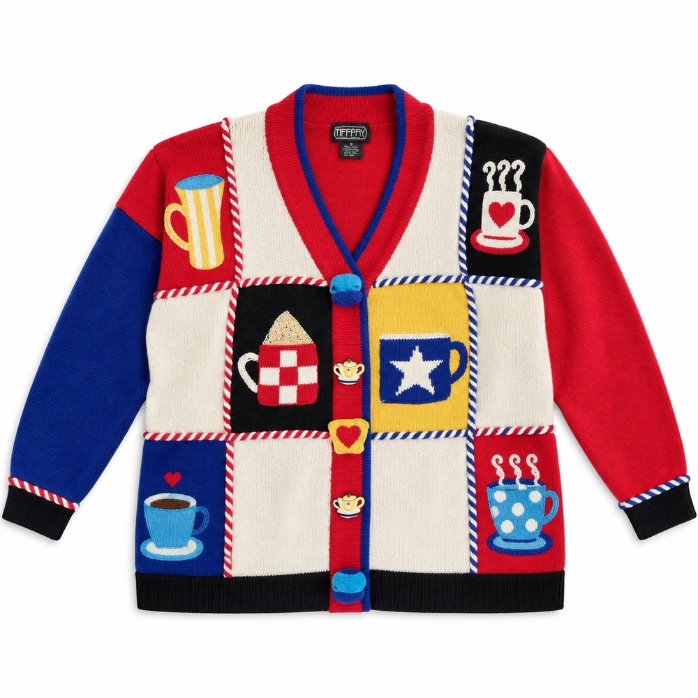 Berek Vintage Coffee Tea Patchwork Cardigan Sweater Women Size S Red Cottagecore